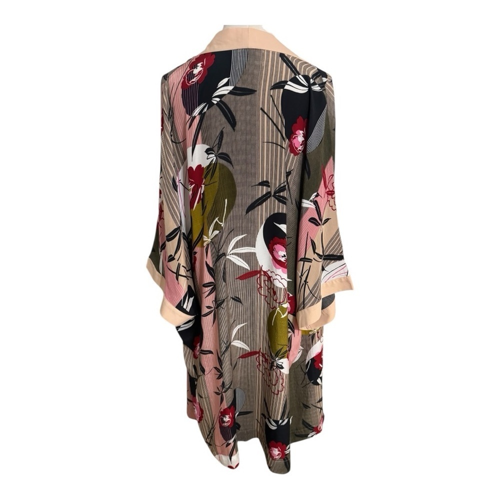 I.Madeline Striped Kimono Cardigan Floral Beach Coverup Pool Party Casual Sz S M